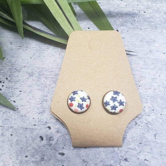 New Handmade | Blue Star Button Stud Earrings - Picture 1 of 4